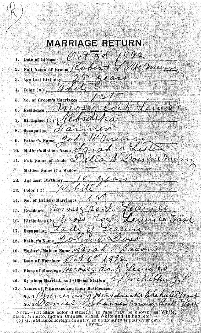 Doss-McMurry Marriage Record